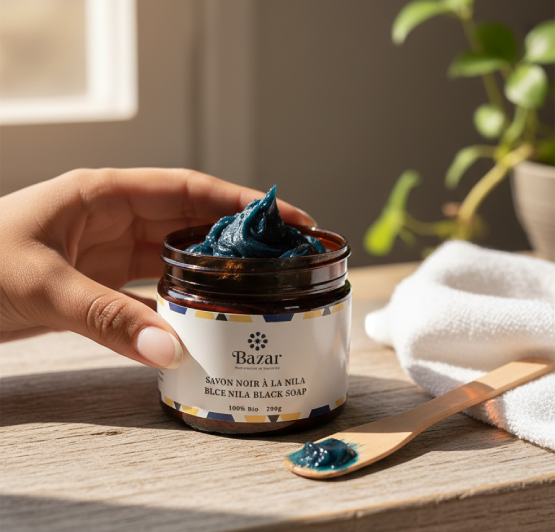 Design de packaging pour produits de soin Nila et Savon Noir Bazar Shop Morocco