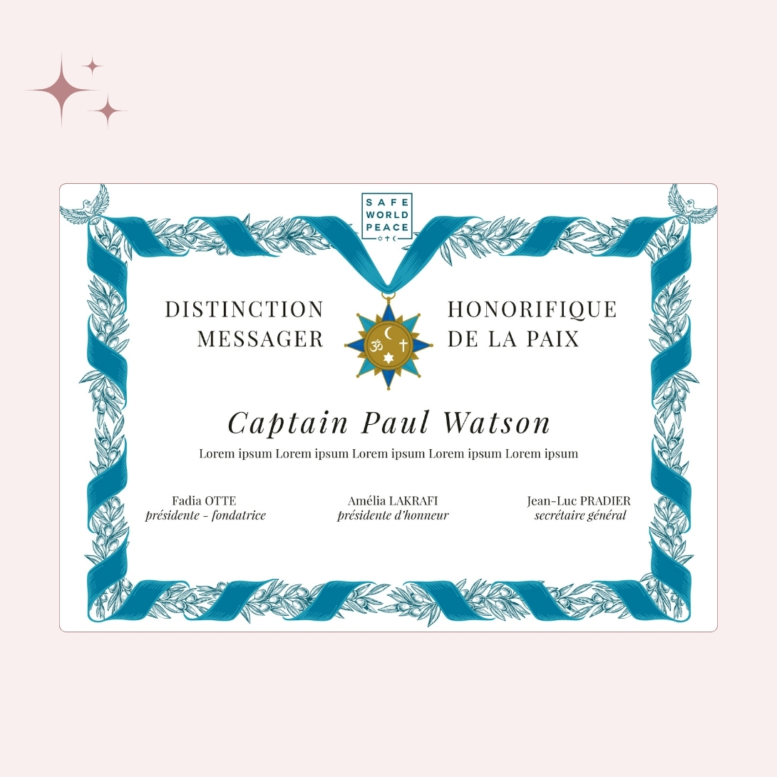 Création de diplômes et supports de communication pour donateurs Safe World Peace